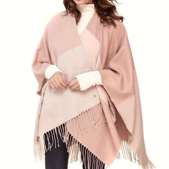 New SOIA & KYO woven color blocked open wrap/scarf/cardigan with fringe trim - Picture 4 of 10